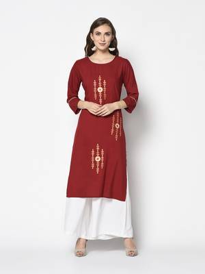 Red Rayon Straight kurti 1