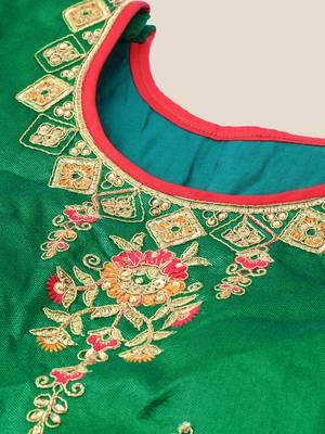 Green & Red color Silk Embroidered Semi-Stitched Lehenga & Unstitched Blouse With Dupatta 3