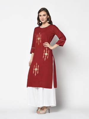 Red Rayon Straight kurti 3