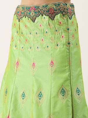Green color Silk Embroidered Semi-Stitched Lehenga & Unstitched Blouse with Dupatta 2