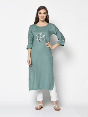 Green Rayon Straight kurti 1