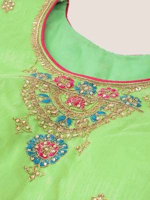 Green color Silk Embroidered Semi-Stitched Lehenga & Unstitched Blouse with Dupatta 3