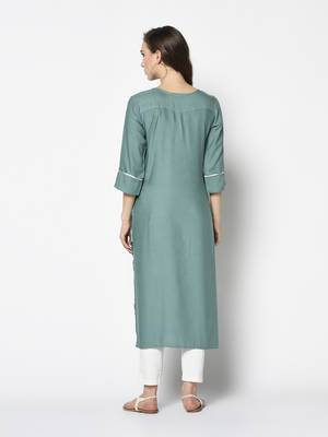 Green Rayon Straight kurti 2