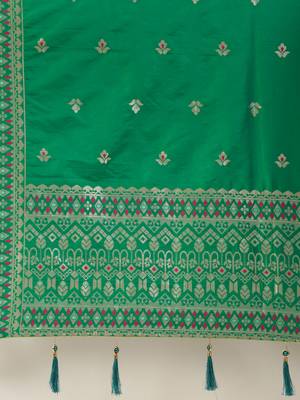 Green color Silk Embroidered Semi-Stitched Lehenga & Unstitched Blouse with Dupatta 4