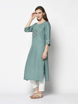 Green Rayon Straight kurti 3