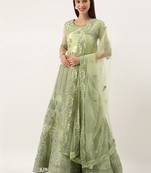 Green color Net Embroidered Semi-Stitched Lehenga & Unstitched Blouse With Dupatta