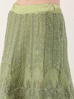 Green color Net Embroidered Semi-Stitched Lehenga & Unstitched Blouse With Dupatta 2