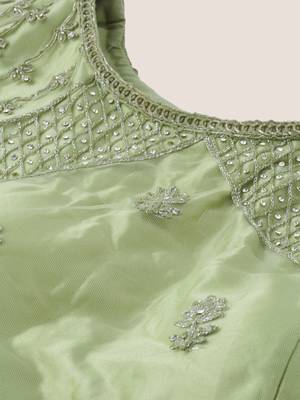 Green color Net Embroidered Semi-Stitched Lehenga & Unstitched Blouse With Dupatta 3