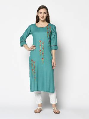 Sea green Rayon Straight kurti 1