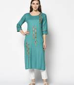 Sea green Rayon Straight kurti