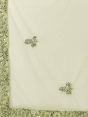 Green color Net Embroidered Semi-Stitched Lehenga & Unstitched Blouse With Dupatta 4