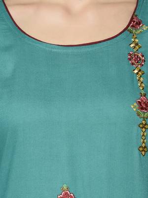 Sea green Rayon Straight kurti 4