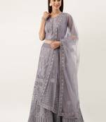 Grey color Net Embroidered Semi-Stitched Lehenga & Unstitched Blouse With Dupatta