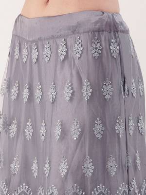 Grey color Net Embroidered Semi-Stitched Lehenga & Unstitched Blouse With Dupatta 2