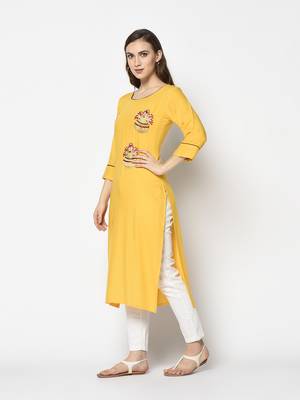 Yellow Rayon Straight kurti 3