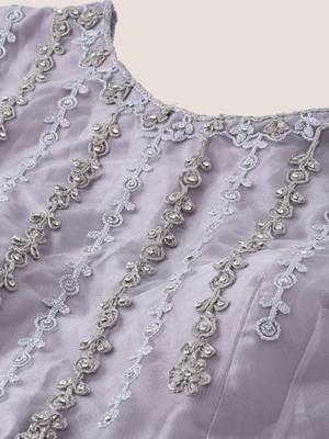 Grey color Net Embroidered Semi-Stitched Lehenga & Unstitched Blouse With Dupatta 3