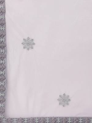 Grey color Net Embroidered Semi-Stitched Lehenga & Unstitched Blouse With Dupatta 4