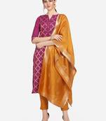 Light Pink & Mustard Color Unstitched Jacqard Dress Material