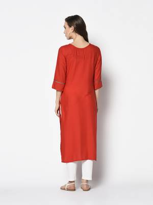 Red Cotton Straight kurti 2