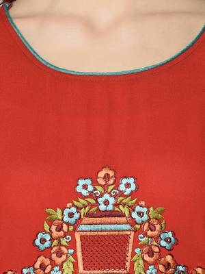 Red Cotton Straight kurti 4