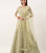 Olive Green color Net Embroidered Semi-Stitched Lehenga & Unstitched Blouse With Dupatta