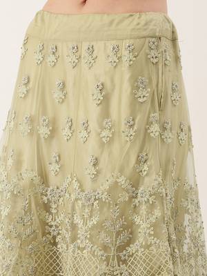 Olive Green color Net Embroidered Semi-Stitched Lehenga & Unstitched Blouse With Dupatta 2