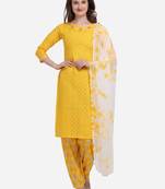 Yellow Color Cotton Printed Unstitched Dress Material