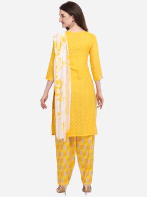 Yellow Color Cotton Printed Unstitched Dress Material 2
