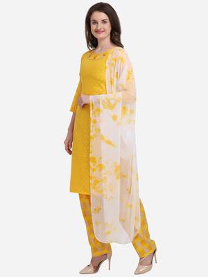 Yellow Color Cotton Printed Unstitched Dress Material 3