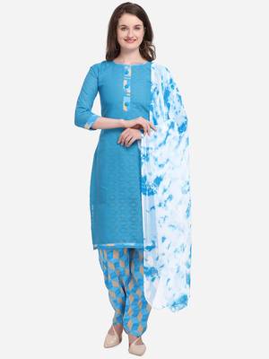 Sky Blue Color Cotton Printed Unstitched Dress Material 1