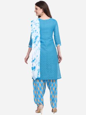 Sky Blue Color Cotton Printed Unstitched Dress Material 2