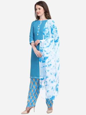 Sky Blue Color Cotton Printed Unstitched Dress Material 3