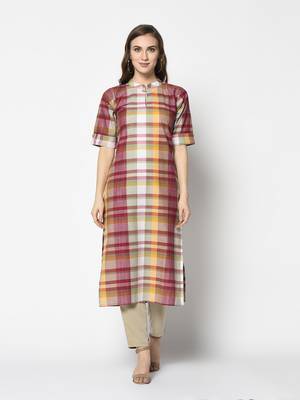 Multicoloured Cotton Straight kurti 1
