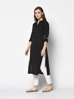 Black Cotton Straight kurti 3
