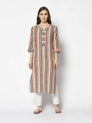 Multicoloured Cotton Straight kurti 1