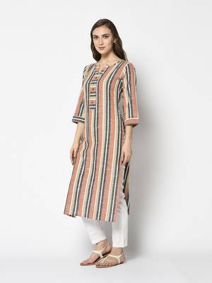 Multicoloured Cotton Straight kurti 3