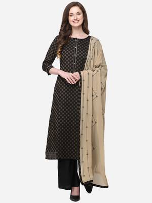 Black Color With Woven Flowers Unstitched Dress Material 1