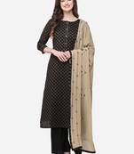 Black Color With Woven Flowers Unstitched Dress Material