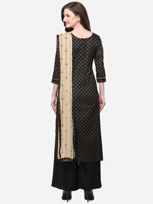 Black Color With Woven Flowers Unstitched Dress Material 2