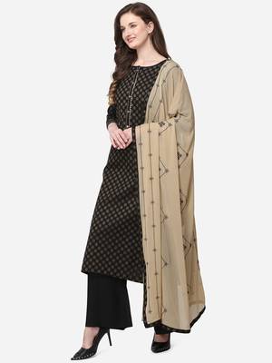 Black Color With Woven Flowers Unstitched Dress Material 3