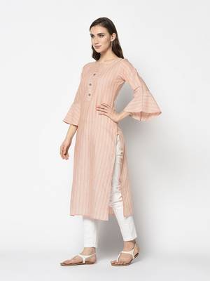 Orange Cotton Straight kurti 3