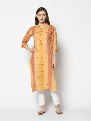 Orange Cotton Straight kurti 1