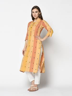 Orange Cotton Straight kurti 3