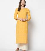 Yellow Cotton Straight kurti