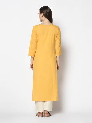 Yellow Cotton Straight kurti 2