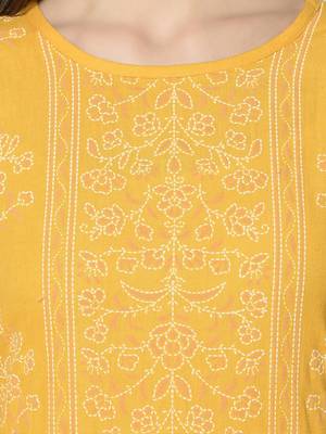 Yellow Cotton Straight kurti 4