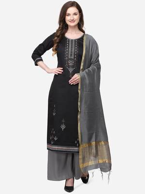 Black & Grey Color Swarosvki Work Unstitched Dress Material 1