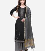 Black & Grey Color Swarosvki Work Unstitched Dress Material