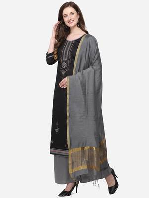Black & Grey Color Swarosvki Work Unstitched Dress Material 3