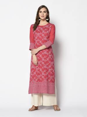 Pink Cotton Straight kurti 1